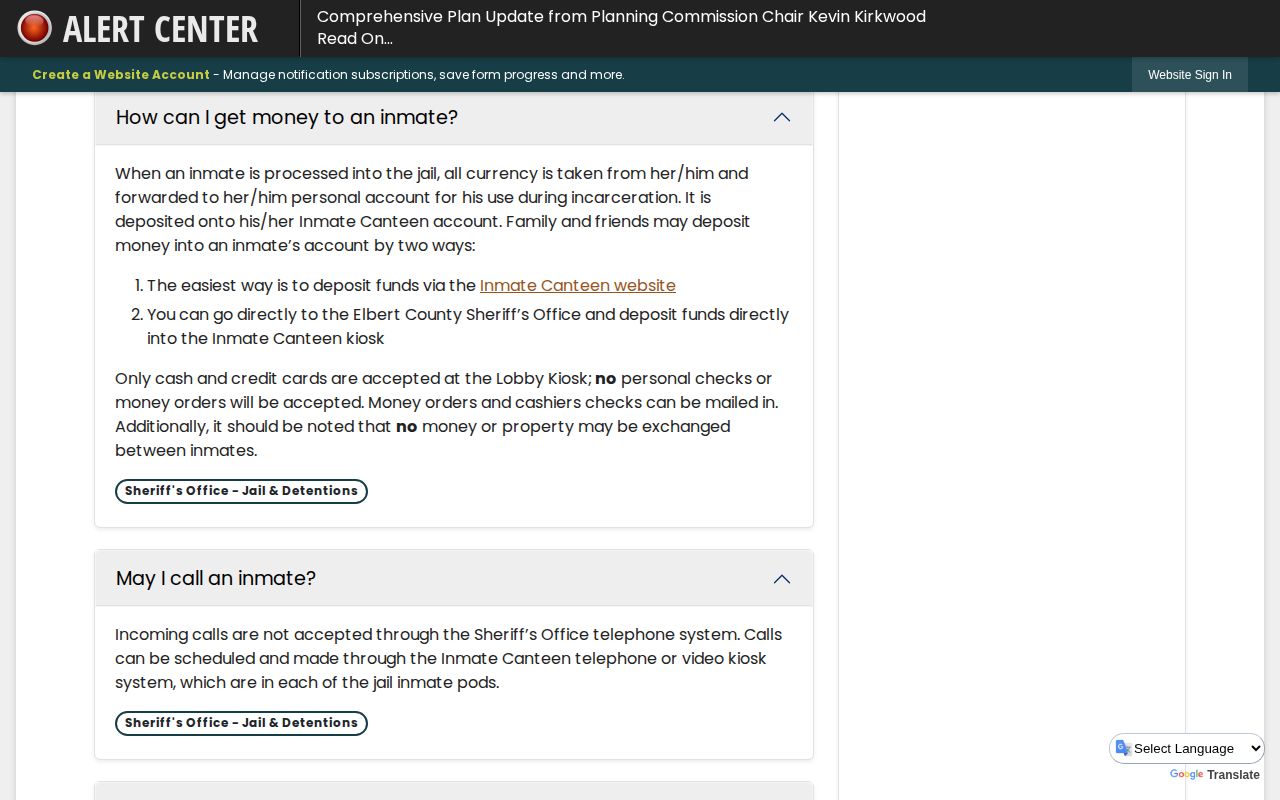 Elbert County Jail phone-only current custody lookup