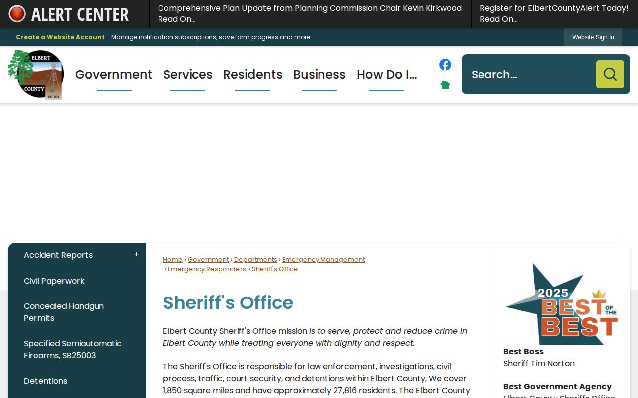 Elbert County Sheriff law-enforcement contact for Kiowa arrest records